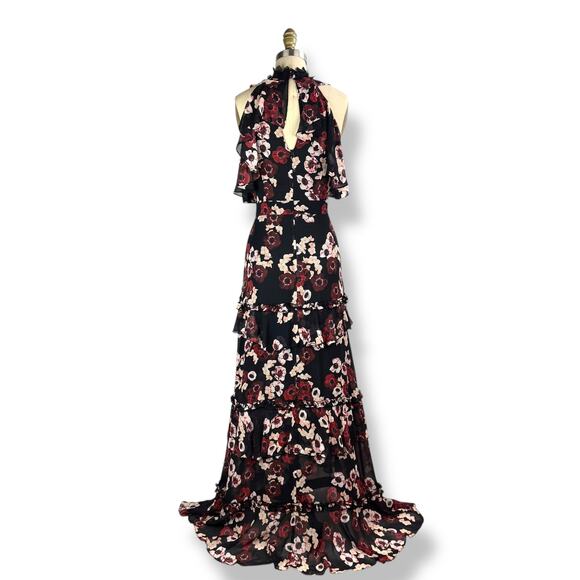 New w/Tag NICHOLAS silk floral ruffle tiered asymmetrical Goddess gown - Picture 10 of 17